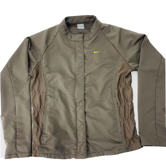 Nike Womens Fit Dry Full Zip Jacket Running Training Stretch Sz S Taupe Nice - Picture 1 of 6